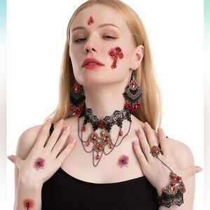 3 pcs Gothic Vampire Costume Accessories Set  Earrings,Necklace Choker,Bracelets